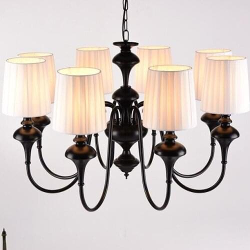 Nordic LED Chandelier With Fabric Lampshade For Living Room Chandeliers Lighting Modern White Hanging Light Bedroom