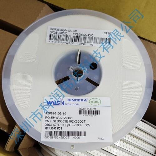 New 100pcs X7R Error 10% 50V 0603 102 102K 1NF SMD Thick Film Chip Multilayer Ceramic Capacitor