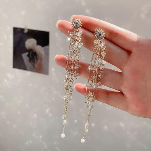 2020 New Womens Earrings Sweet Pearl Fine Elegant Tassels Drop Earrings for Women Bijoux Korean Girl Gifts Jewelry Wholesale