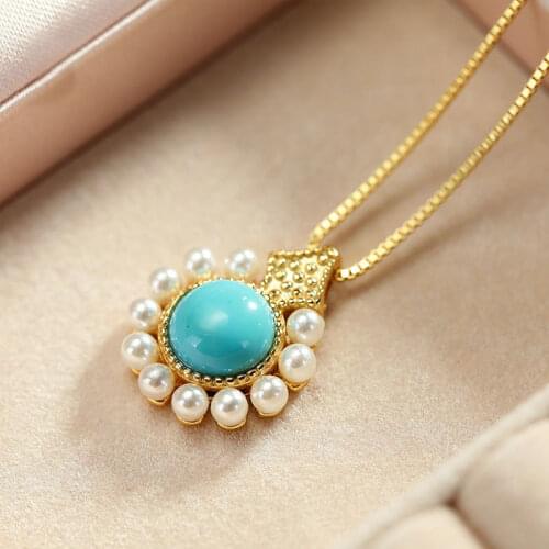 New Silver Inlaid Turquoise pearl jewelry set Chinese style retro charm gilded light luxury charming womens anniversary gift