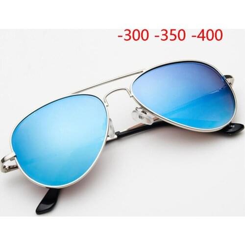 Oval Myopia Sunglasses With Degree Metal Blue Coating UV400 Goggle Women Men Nearsighted Glasses -300 -350 -400