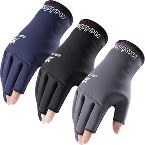 Ice Silk Summer Fishing Waterproof Half-Finger Gloves Man Outdoor Sunscreen Driving Gloves Riding Sports Three-Finger Non-Slip