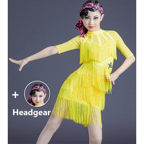 New Latin Dance Dress Female Yellow Fringed Dress Girls Dance Clothes Short Sleeve Latina Competition Wear Samba Costume BL5599