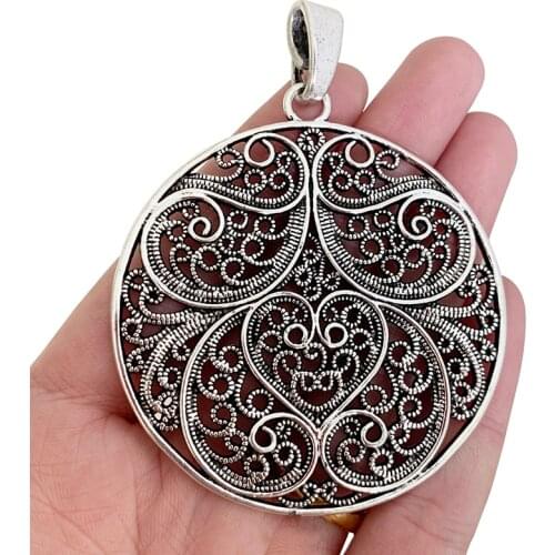 3 x Tibetan Silver Large Boho Bohemia Filigree Flower Round Charms Pendants for Necklace Jewelry Making Findings 60x60mm