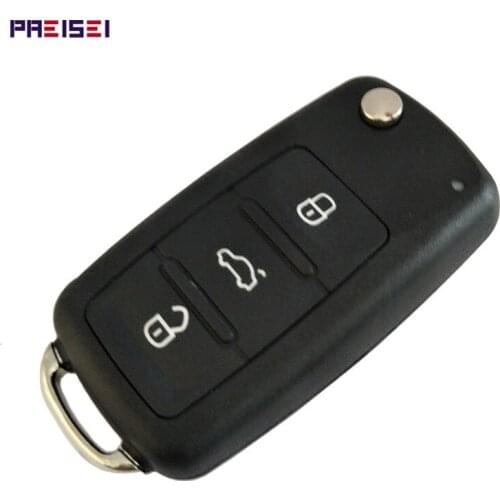 PREISEI 10pieces/lot 3 buttons flip remote key case replacements Fobs For VW kEY with LED on Top