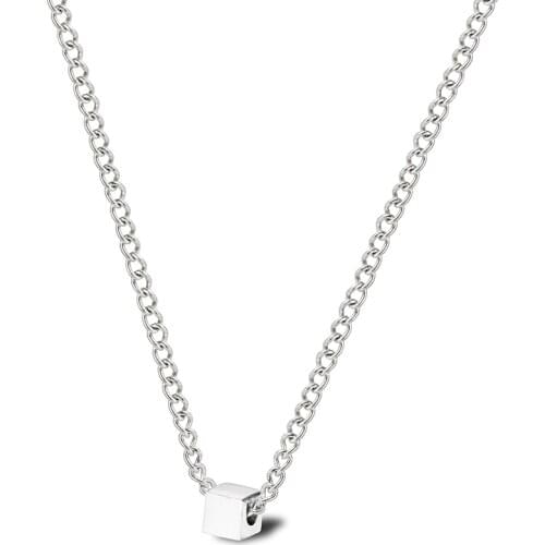 RIR Stainless Steel Geometric Cube Necklace Simple Silver Color Square Creative Jewelry Accessories Necklace Graduation Gift