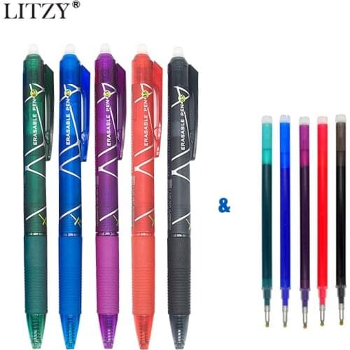 LITZY 6pc/lot Press Erasable Gel Pen Set 0.5mm Bullet Blue Green Purple Ink Neutral Erasable Pen School Office Stationery Supply