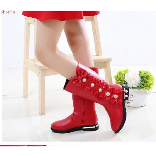 Autumn Winter New Children Boots Girls PU Leather Boots Fashion pink Boots High Children Princess Girls Shoes Size 26-37