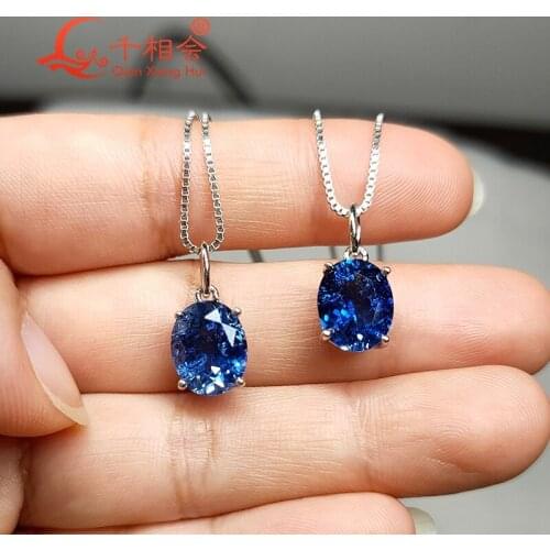 925 silver Fashion oval blue color Artificial sapphire 8x10mm 3.6ct with inclusions main stone Jewelry for Pendant Necklace