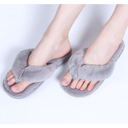 Women Winter Slippers Home Fashion Female Flip Flops Short Plush Non-Slip Indoor Bedroom Comfortable Furry Ladies Flat Slippers