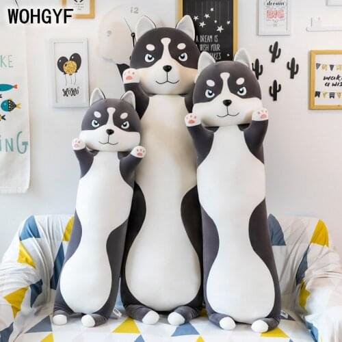 Cute Plush Dog toy Long Cotton Cute Husky Doll Plush Toy Soft Stuffed Sleeping Pillow Comfort Long pillow doll