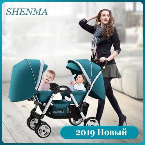 Foldable Twin Baby Stroller Double Baby Can Sit and Lay Light Folding Stroller