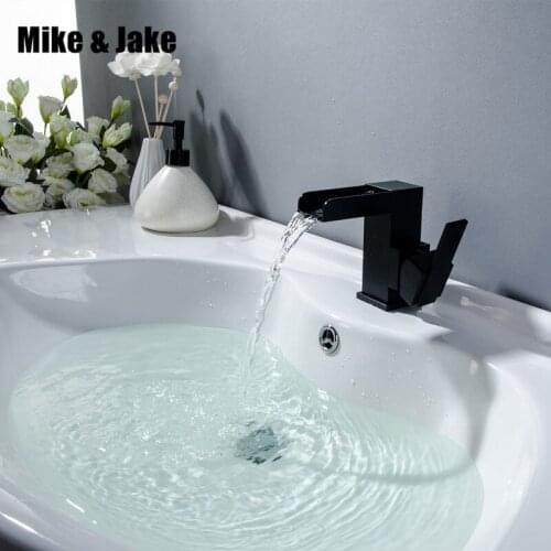 Waterfall Black basin faucet bathroom single handle pure black sink tap cold and hot mixer tap basin mixer waterfall tap 00110B