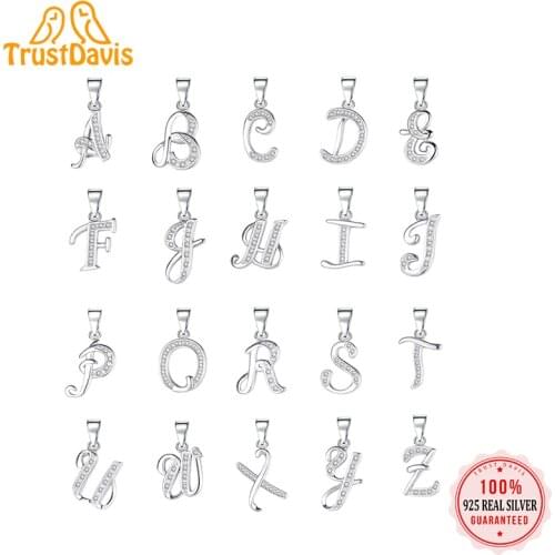 TrustDavis Real 925 Sterling Silver Simple 26 Letter Shiny CZ Pendant DIY Accessories For Women Wedding Fine S25 Jewelry DA1990
