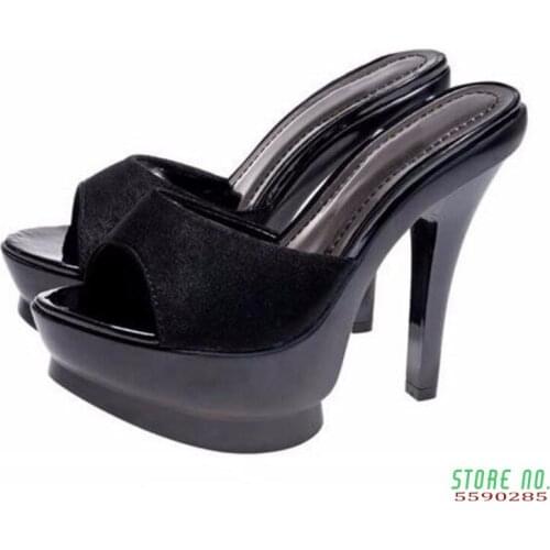 Summer Hot Fish Mouth Shoes Joker Word Slippers Female High-Heeled Shoes Heel Peep-Toe Cool Slippers Fashion Female