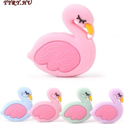 TYRY.HU 2pcs Silicone Teether Mini Flamingo Beads Baby Teething Swan Beads Baby Nursing Accessories Mini Cloud Newborn Gift