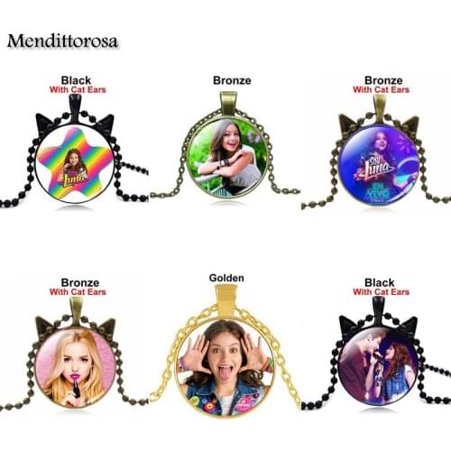 Mendittorosa Super Pop Singer Soy Luna Vintage Jewelry With Silver/Bronze Plated Glass Cabochon Long Pendant Necklace For Women