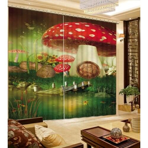 High quality custom 3d curtain fabric 3D Curtain Luxury Blackout Window Curtain Living Room Blackout mushroom curtain