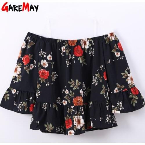 Female Flower Print Chiffon Blouse Women Off Shoulder Ruffle Top Femme Elegant Floral Shirt Spring Womens Tops And Blouses