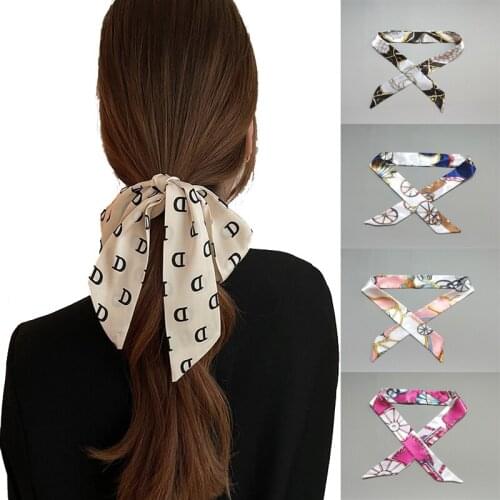 2021 New Silk Scarf Headband Womens Long Hairband Ponytail Scarf Headband Hairband Women Elastic Headband Hair Accessories