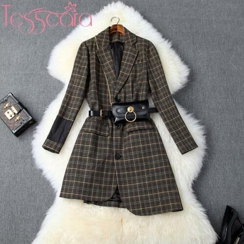 TESSCARA Women Runway Designer Vintage Plaid Blazer Jacket Coat High Quality Elegant Office Cocktail Party Outerwear & Coats