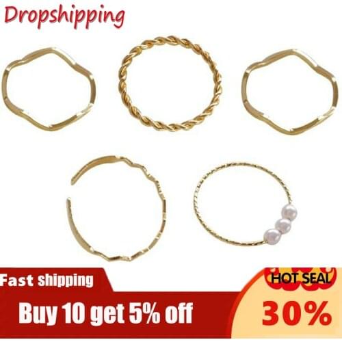 Temperament Multi Layer Ring Geometry 5 Piece Women Ring Beautiful Finger Metal Accessories Korean Popular Jewelry Accessories