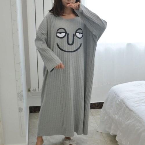 Women Sleep Dress Long Sleeve Funny Cartoon Printed Loose Medium and Long Section Dress Casual Soft Young Girl Home Wear