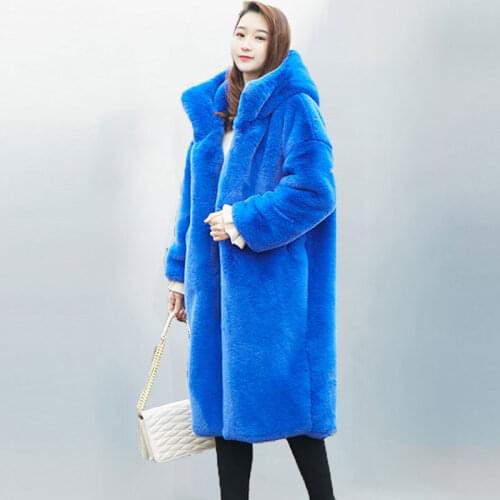 2021 Winter Women Ffaux Fur Coat Solid Color Plus Size Warm Long Rabbit Fur Coats Female Lapel Outerwear Brand Thick Jacket 402