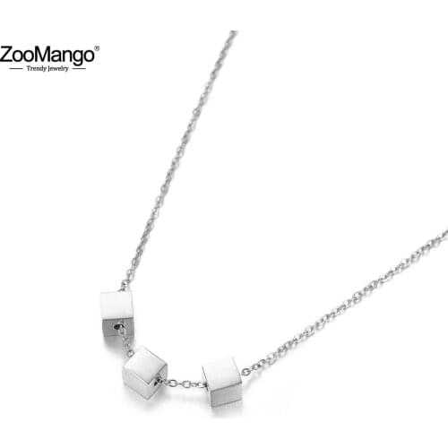 ZooMango Trendy Stainless Steel Geometric 3 Pcs Square Chokers Charms Necklace Jewelry Lovely Pendant Necklace For Women ZN18001