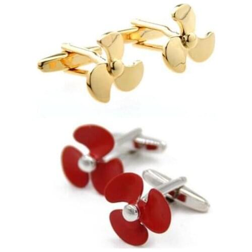 10pairs/lot Shiny Gold/Red Plating Fan Cufflinks Propeller Cuff Links Copper Made Shirt Cuff Button Mens Jewelry