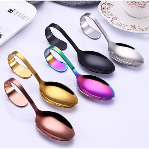 100pcs/lot Stainless Steel Curved Handle Spoon Tableware Colorful Tea Coffee Spoon Mixer Flatware Kitchen Accessories LX0321