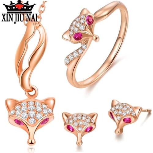2020 Hot New Arrivals Online Redskins Same Korean Personality Fresh Prom Banquet Cute Pink Princess Style Fox Jewelry Set