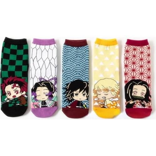 5 Pairs /box Anime Demon Slayer Kimetsu No Yaiba Cosplay Unisex High Quality Fashion Blade Middle Tube Socks Cotton Warm Gifts