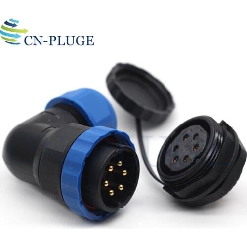 6 pin LED Power Waterproof Connector SP28 Type 28mm Right Angle Elbow Nut Cable Connector Male Plug & Female Socket IP68