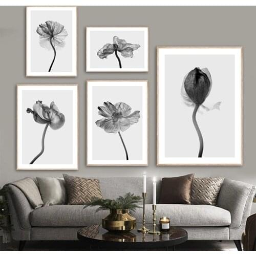 Black White Abstract Flower Poster Poppy Bud Wall Art Canvas Painting Fashion Home Decoration Wall Pictures for Living Room