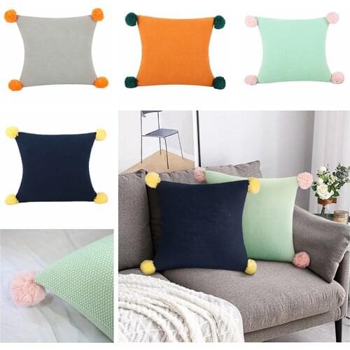 Acrylic Knitted Pillowcase Nordic Simple Fur Ball Tassel Cushion Pillowcase Solid Color Woolen Cushion Home Soft Decoration