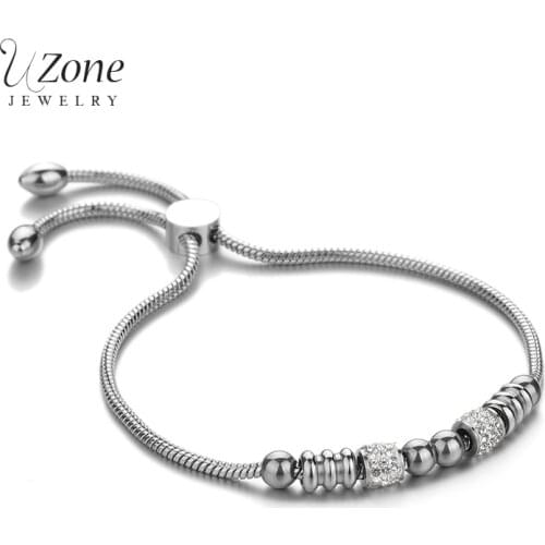 UZone Equisite Cubic Zirconia Charm Bracelet Stainless Steel Beads Adjustable Chain Bracelets For Women Birthday Gift Pulsera