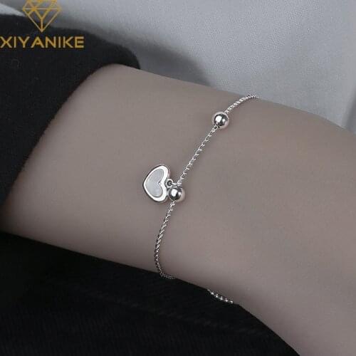 XIYANIKE 925 Sterling Silver Love Heart Pendant Ball Adjust Bracelet Female Simple Temperament Fashion Jewelry Birthday Gift