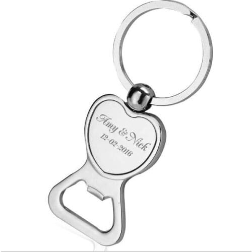 Love Heart Bottle Opener Keychain Keyring Personalized Wedding Favor Souvenir Bride & Groom and wedding date engraved on it
