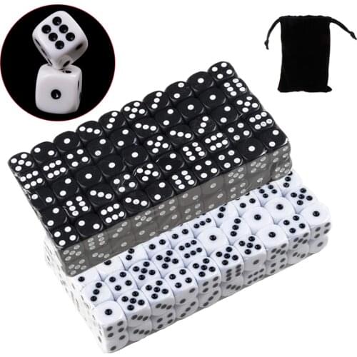 Black/White 16mm Acrylic Polyhedral Dice Set D6 Rolling Drinking Dice 6 Sided Casino Poker Game Bar Party TRPG Board Game Dices