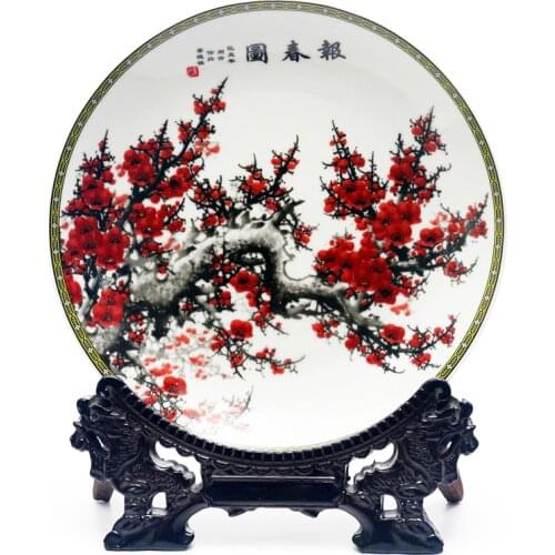 Jingdezhen Pastel plum blossom hanging plate decorations, Jingdezhen ceramic implements, antique offices, home living room