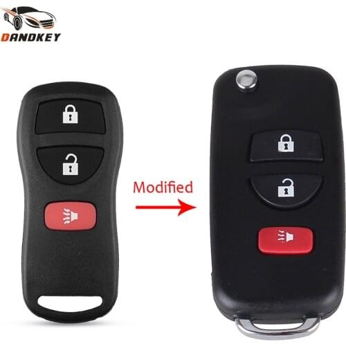 Dandkey Modified 2+1 3 Button Remote Flip Folding Key Shell For Nissan Infiniti Xterra Versa Pathfinder 2003 2004 2005 2006 Key