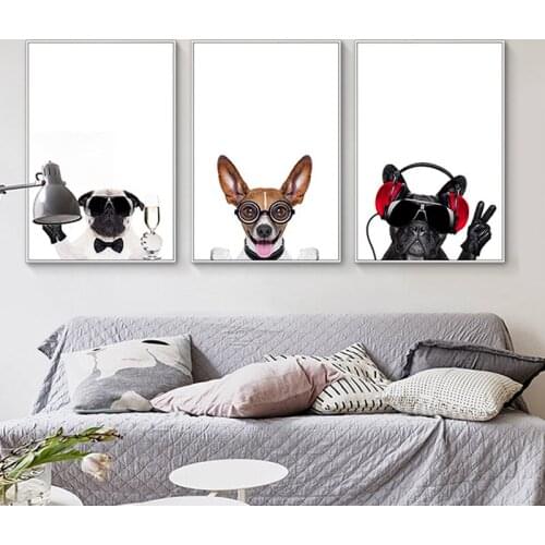 Nursery Kawaii Glasses Dogs Minimalist Wall Art Canvas Painting Posters and Prints Animal Funny Picture Modern Home Room Decor