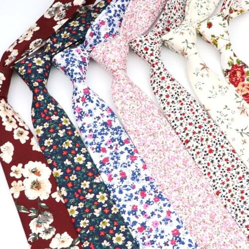 Cotton Floral Ties for Man Casual Slim Neck Tie Gravata Skinny Wedding Party Classic Suits Dress Flower Print Necktie Cravat