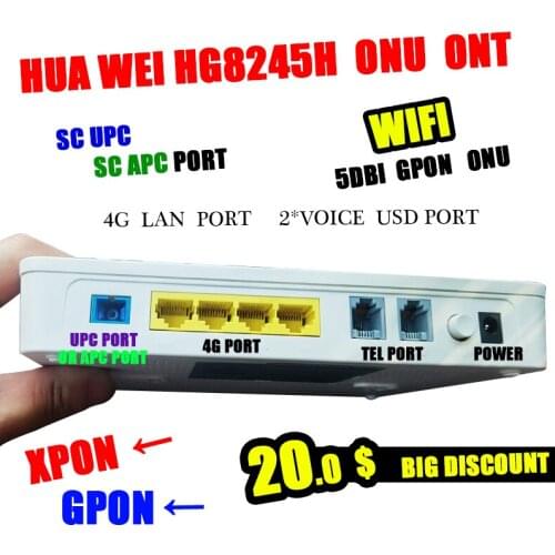 Hua Wei Original New HG8245H Gpon ONU 5DBI FTTH 4GE+2VOICE+USB + Wifi With English Modem Router Bare Metal+ Adapter