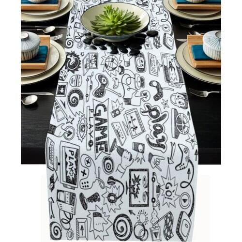 Play Game Black White Table Runner Wedding Table Decor Party Dining Table Runner Home Hotel Decoration Tablecloth Placemat