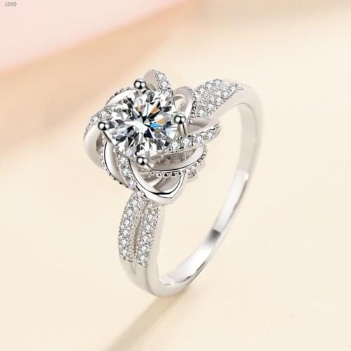 Moissanite Rose Flower Shape Drill Ring 925 Sterling SilverPassed Diamond Test Excellent Perfect Cut 1-2Ct Gem Ring Wedding Gift