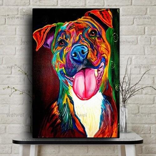 Colourful Abstract Dog Animal Print Canvas Painting Animal Posters and Prints Wall Pictures for Room Decoracion Frameless