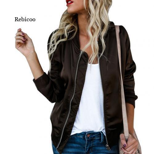 Womens Jackets Thin Classic Coat Short Bomber Solid Zip Up Jacket Coat Black Wine Red for Ladies Tops Coat