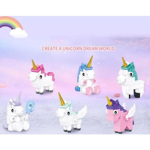 Lovely fairy tale cartoon animal building brick figures unicorn Pegasus assemble block educational toys for girls gifts